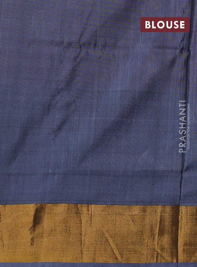 Pure uppada silk saree purple and grey with silver & gold zari woven buttas and zari woven peacock design butta border