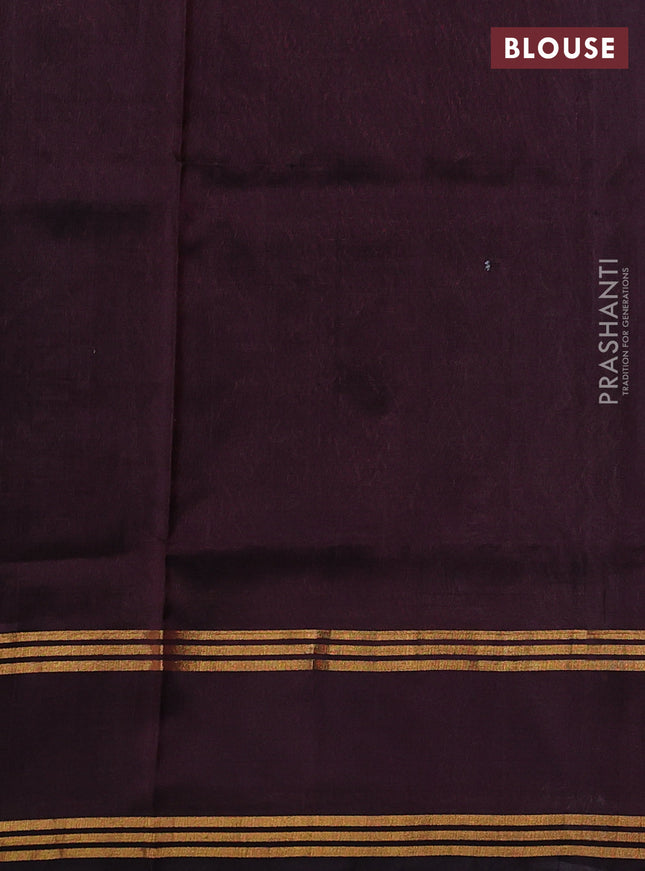 Pure uppada silk saree pastel blue shade and coffee brown with allover silver & gold zari weaves and rettapet zari woven border