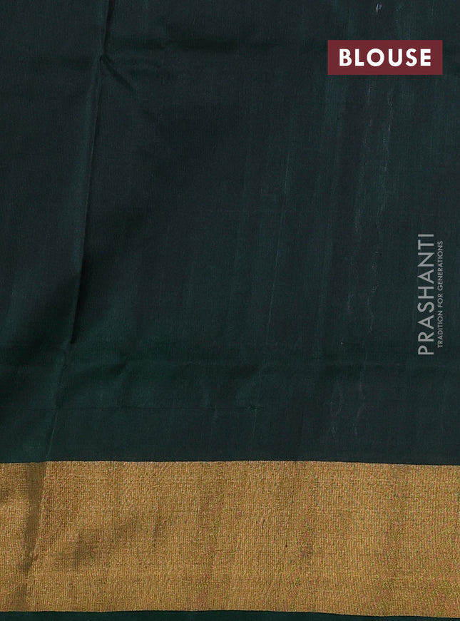 Pure uppada silk saree grey and dark green with allover silver & gold zari weaves and zari woven border
