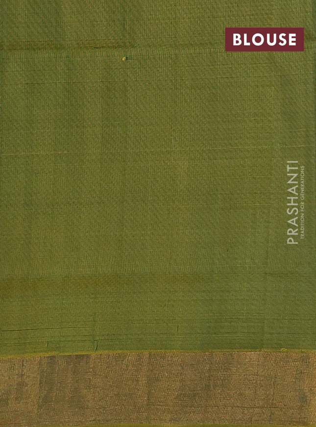 Pure uppada silk saree green and mehendi green with silver & gold zari woven buttas and temple design zari woven border