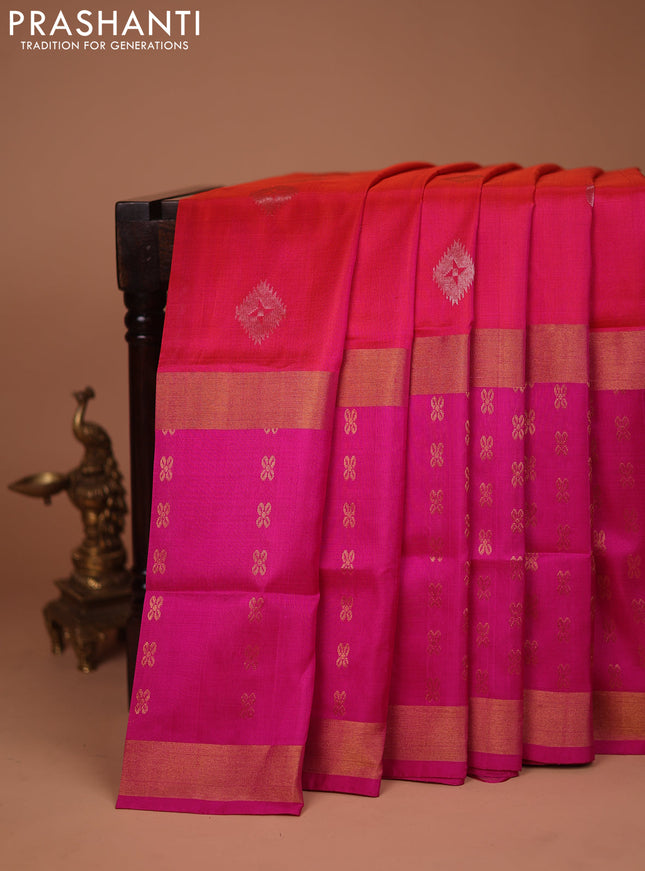 Pure uppada silk saree dual shade of pink and pink with zari woven buttas and long zari woven butta border