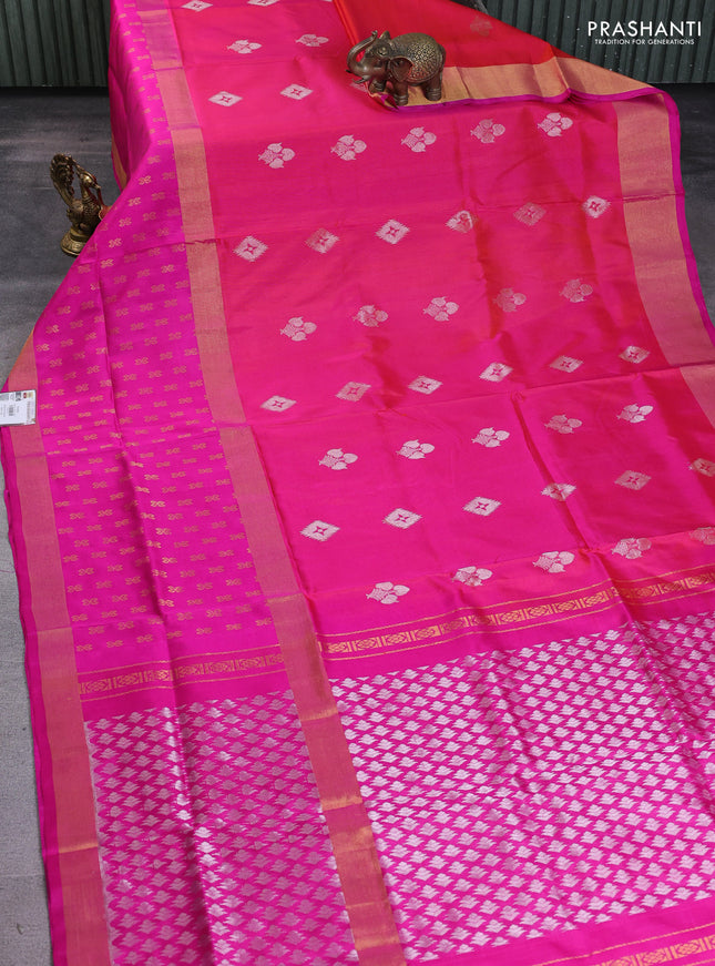 Pure uppada silk saree dual shade of pink and pink with zari woven buttas and long zari woven butta border