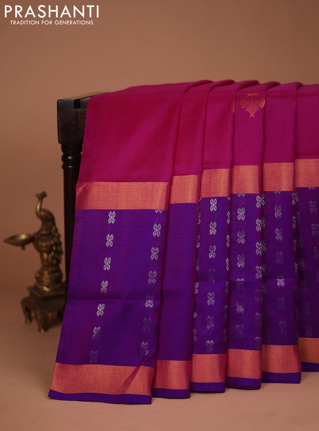 Pure uppada silk saree pink and blue with zari woven buttas and long zari woven butta border