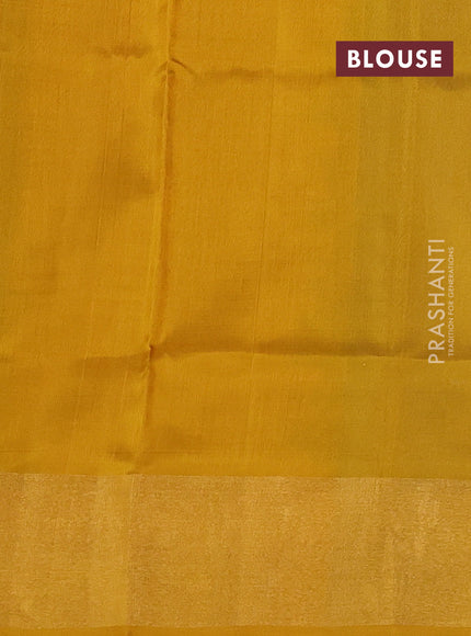 Pure uppada partly silk saree purple and mustard yellow with silver & gold zari woven leaf buttas and zari woven border