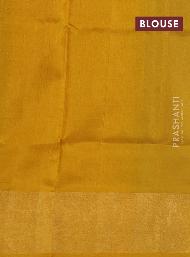 Pure uppada partly silk saree purple and mustard yellow with silver & gold zari woven leaf buttas and zari woven border
