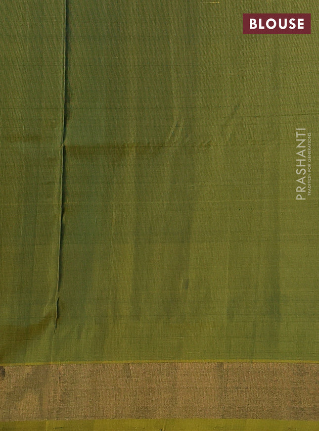 Pure uppada silk saree green and mehendi green with silver & gold zari woven buttas and temple design zari woven border
