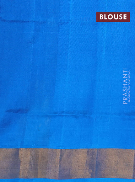 Pure uppada silk saree purple and cs blue with silver & gold temple zari woven buttas and temple design zari woven border
