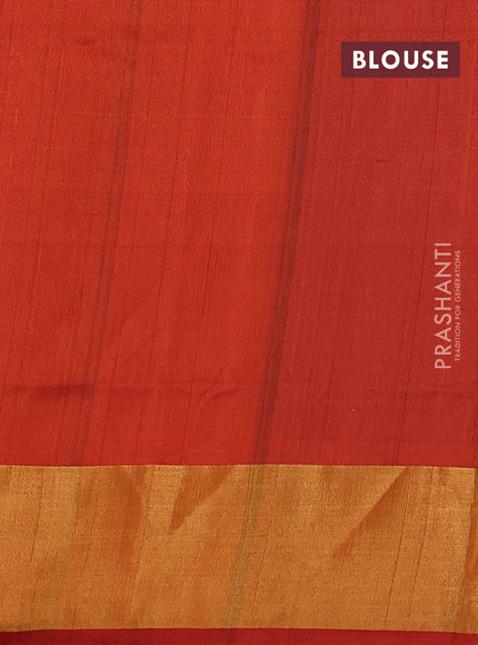 Pure uppada partly silk saree peacock blue and dual shade of orange with silver & gold temple zari woven buttas and temple design zari woven border
