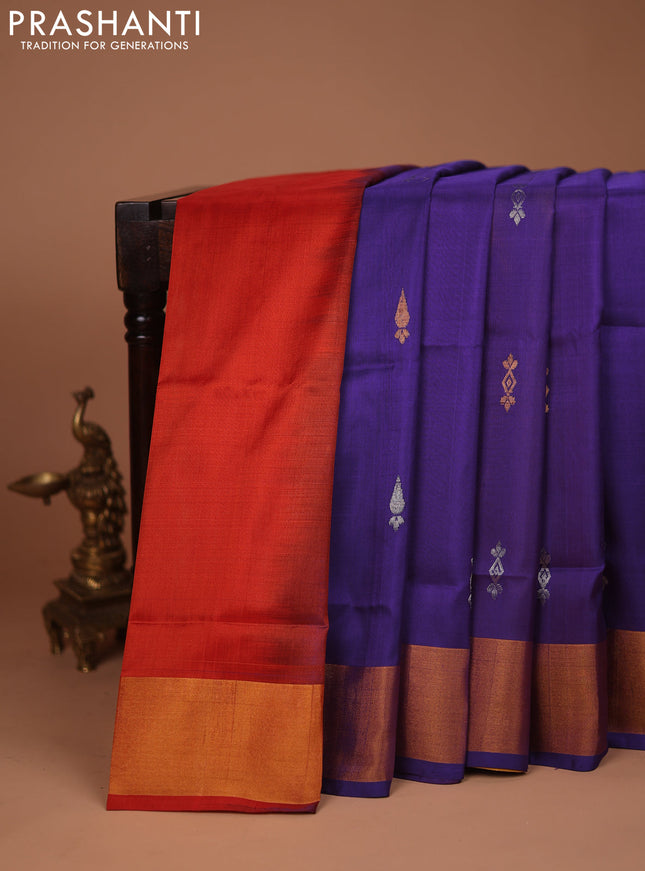 Pure uppada silk saree violet and multi colour with silver & gold zari woven buttas and zari woven border