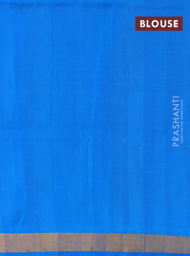 Pure uppada silk saree sandal and cs blue with silver & gold paisley zari woven buttas and rich zari woven border