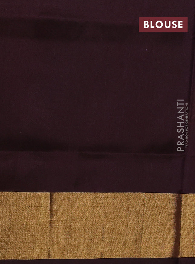 Pure uppada silk saree coffee brown with silver & gold zari woven floral buttas and rich zari woven border