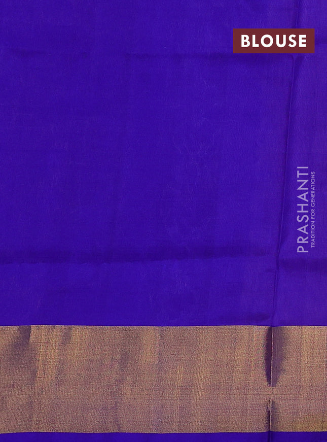 Pure uppada silk saree sandal and blue with allover silver & gold zari weaves and zari woven border