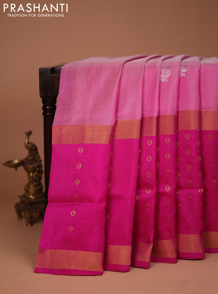 Pure uppada silk saree light pink with silver zari woven buttas and long zari woven butta border