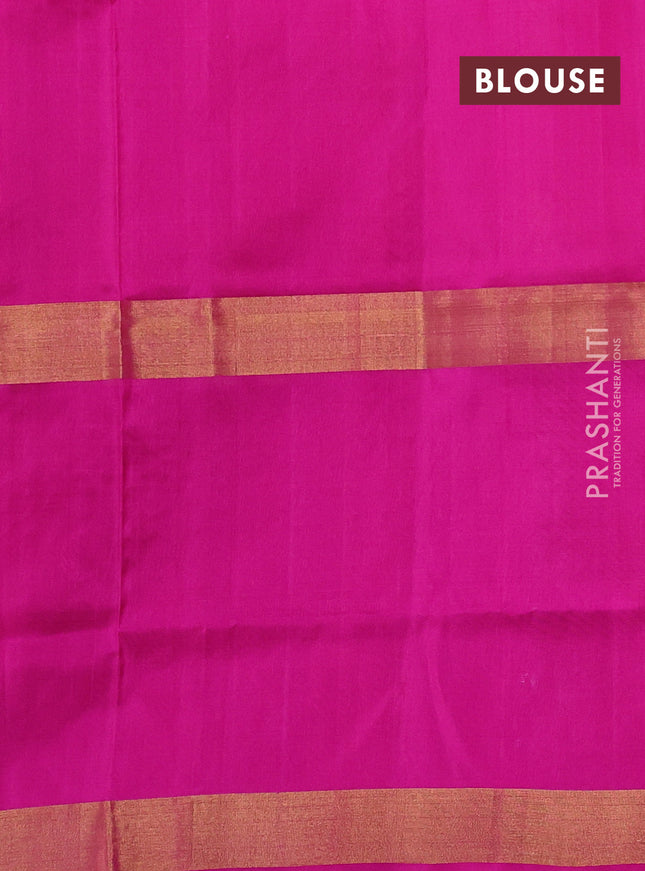 Pure uppada silk saree dual shade of pinkish orange and pink with silver zari woven buttas and long zari woven butta border