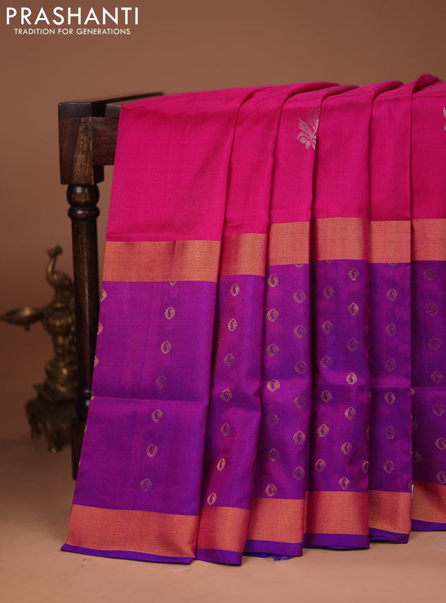 Pure uppada silk saree pink and blue with silver zari woven buttas and long zari woven butta border
