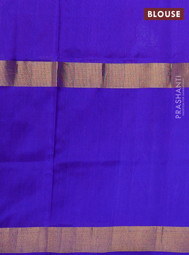 Pure uppada silk saree pink and blue with silver zari woven buttas and long zari woven butta border