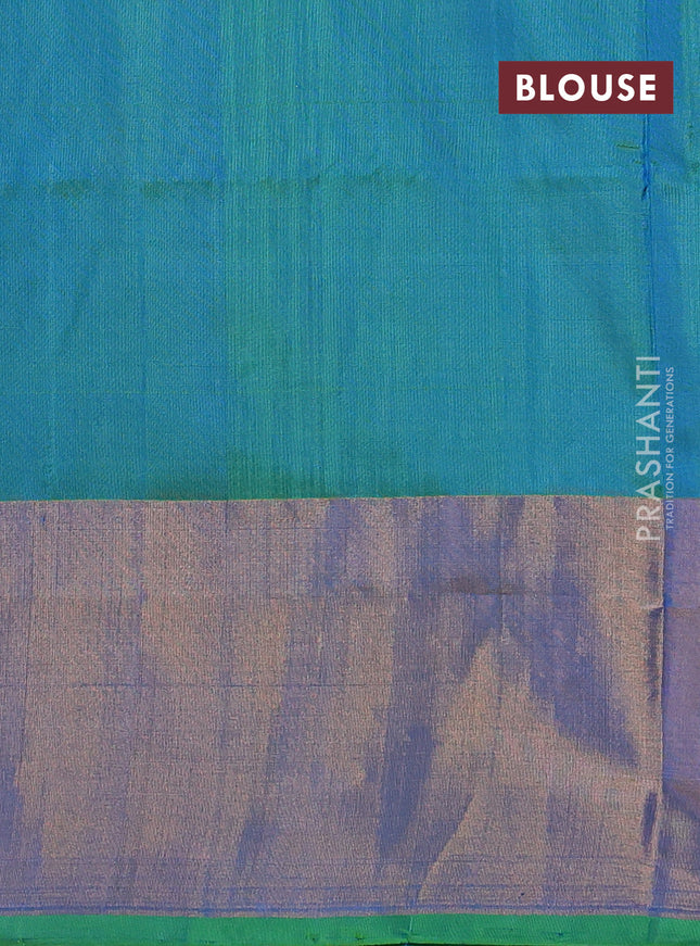 Pure uppada silk saree cs blue and dual shade of green with silver & gold zari woven buttas and zari woven border