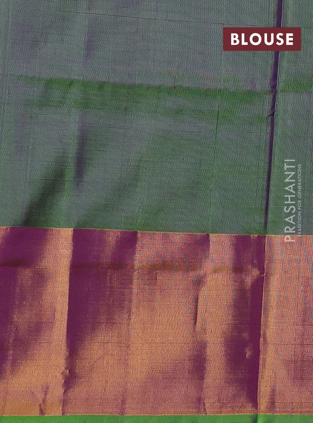 Pure uppada silk saree purple and green with silver & gold zari woven buttas and zari woven border