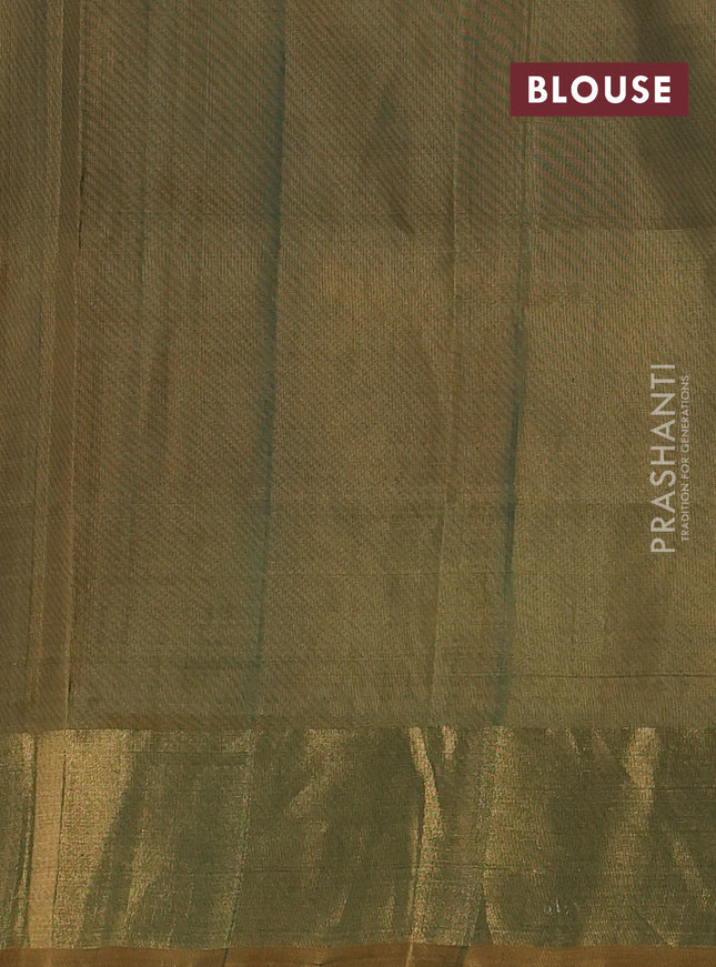 Pure uppada silk saree green and sap green with silver & gold zari woven buttas and long rich zari woven border