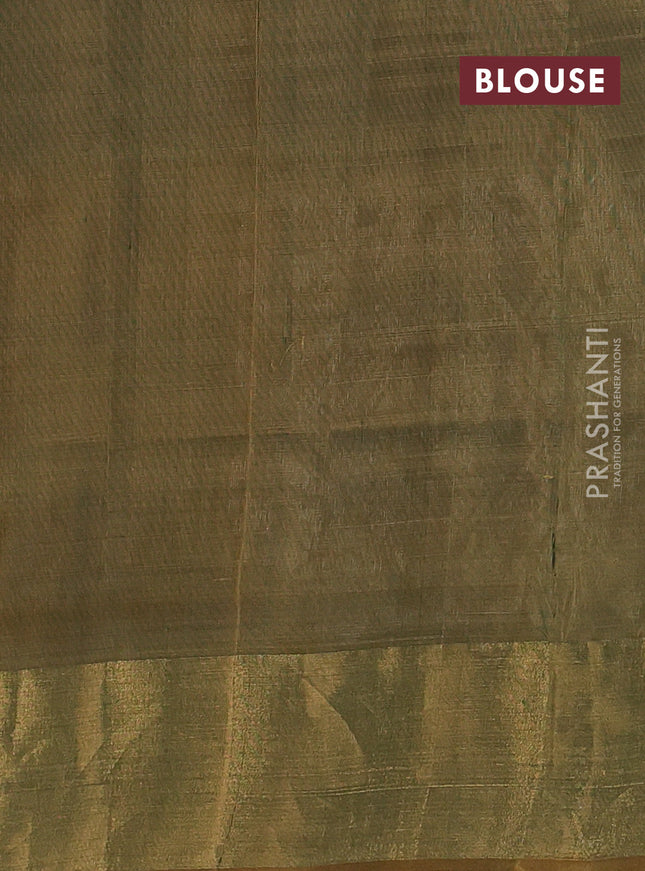 Pure uppada silk saree bottle green and sap green with silver & gold zari woven buttas and long rich silver zari woven border