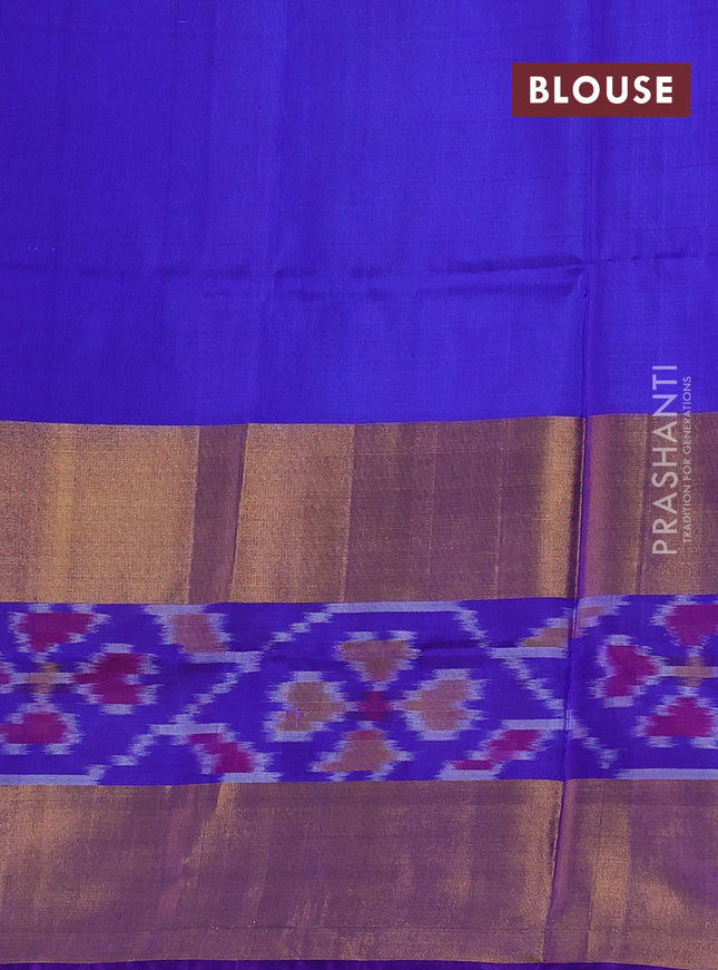 Pure uppada silk saree cs blue and blue with silver & gold zari woven buttas and long zari woven ikat style border