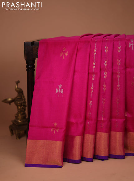 Pure uppada silk saree pink and blue with allover silver & gold zari weaves and rettapet zari woven border