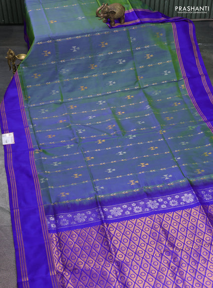 Pure uppada silk saree dual shade of green and blue with allover silver & gold zari weaves and rettapet zari woven border