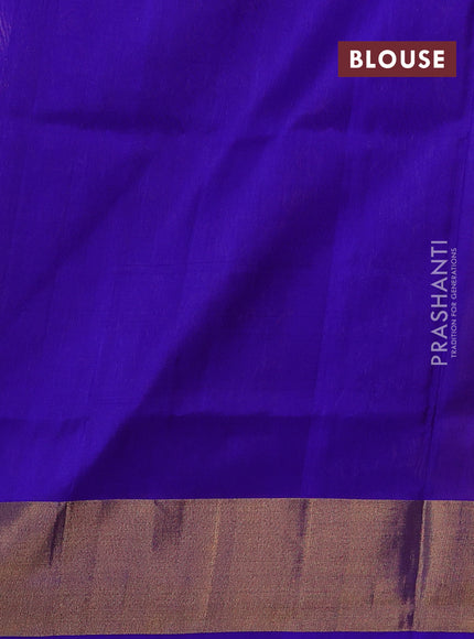 Pure uppada silk saree sandal and blue with allover silver & gold zari weaves and zari woven border