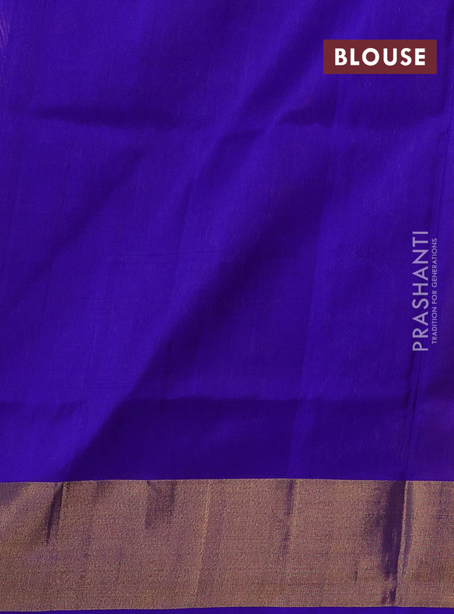 Pure uppada silk saree sandal and blue with allover silver & gold zari weaves and zari woven border