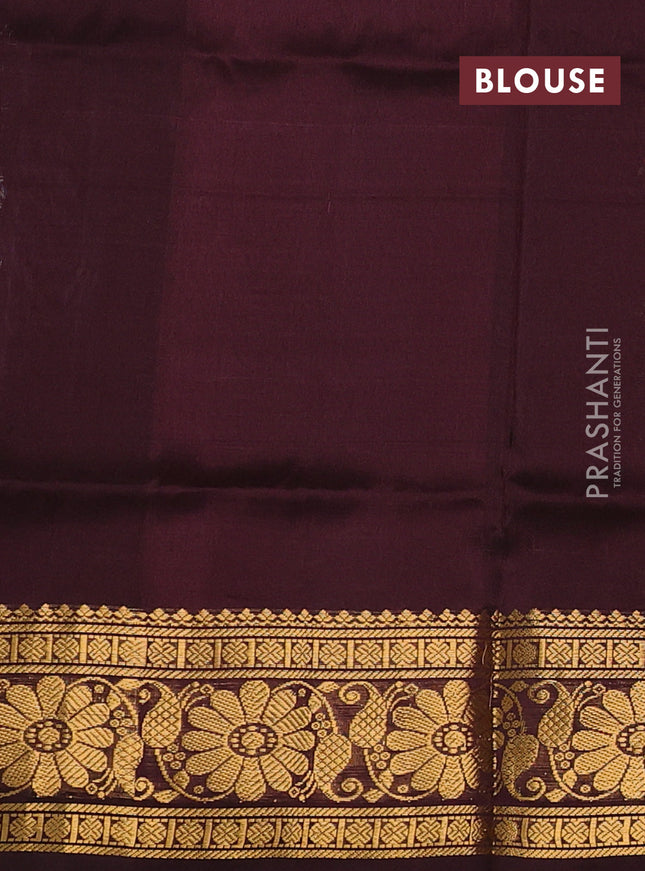 Pure uppada silk saree deep jamun and coffee brown with silver & gold zari woven floral buttas and zari woven floral border