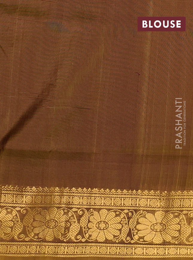 Pure uppada silk saree coffee brown and dark mustard with silver & gold zari woven floral buttas and zari woven floral border