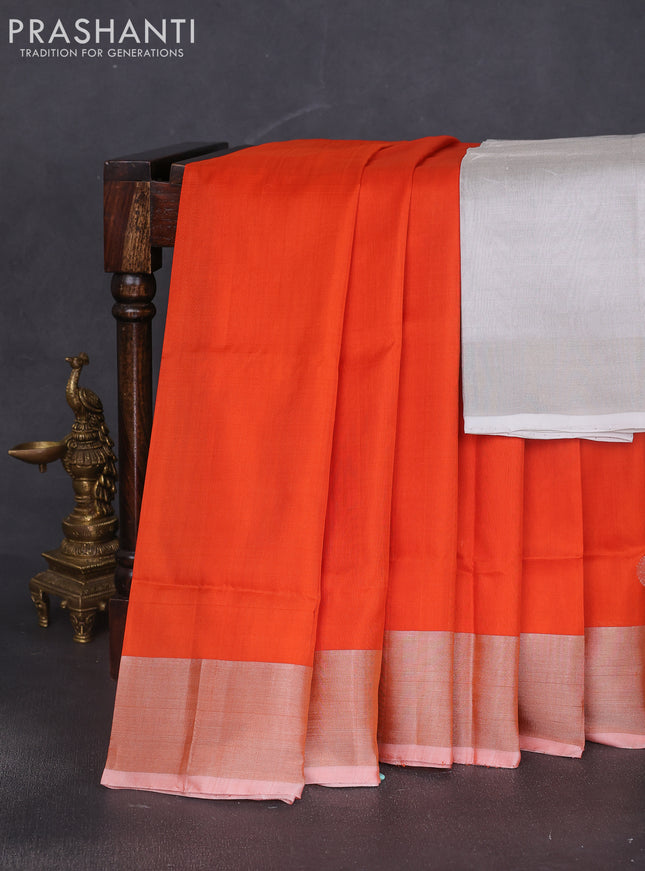 Pure uppada silk saree orange with silver zari woven coin buttas and silver zari woven border