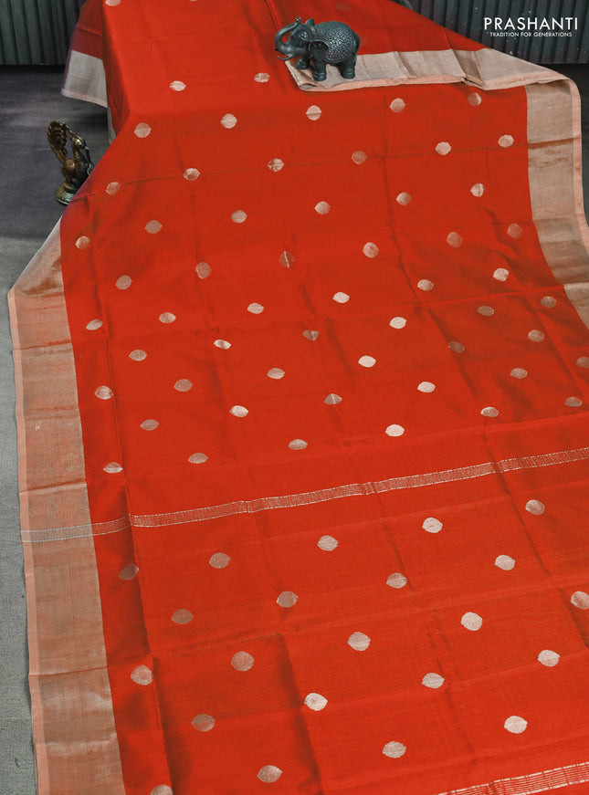 Pure uppada silk saree orange with silver zari woven coin buttas and silver zari woven border