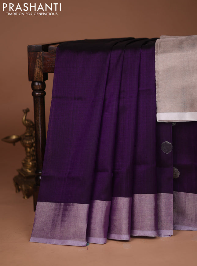 Pure uppada silk saree violet with silver zari woven coin buttas and silver zari woven border
