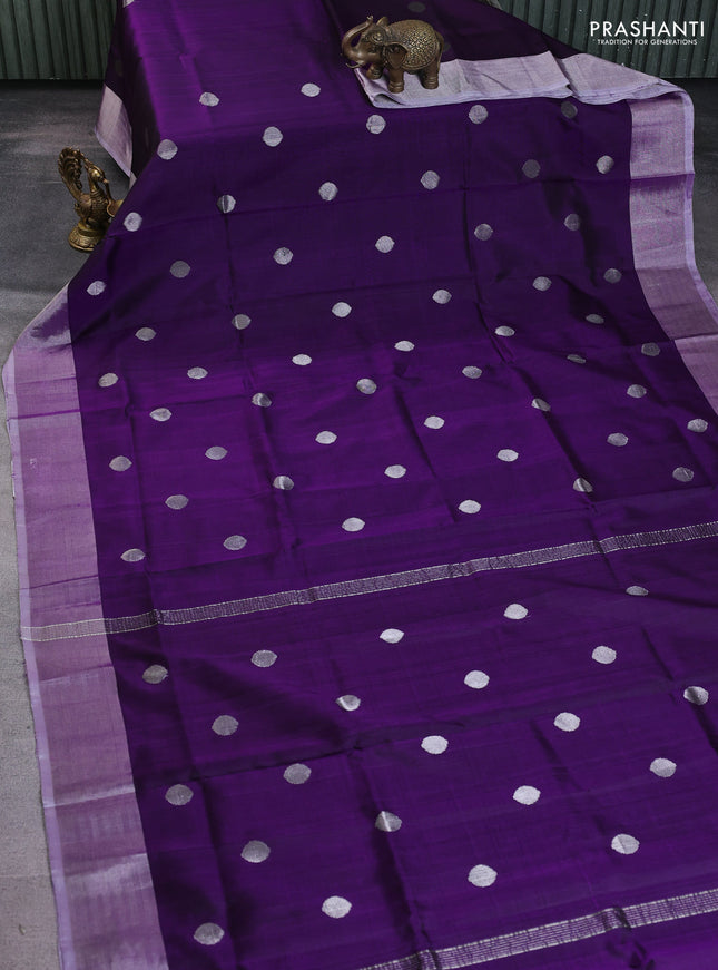 Pure uppada silk saree violet with silver zari woven coin buttas and silver zari woven border