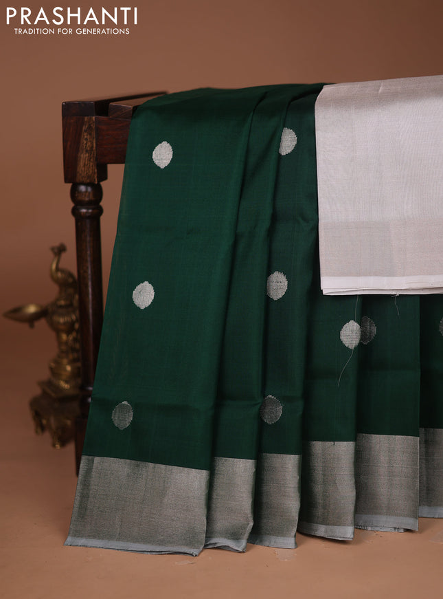 Pure uppada silk saree green with silver zari woven coin buttas and silver zari woven border