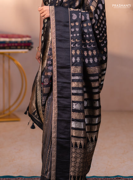 Semi kanchipuram partly saree black with allover silver & zari weaves and rettapet zari woven border