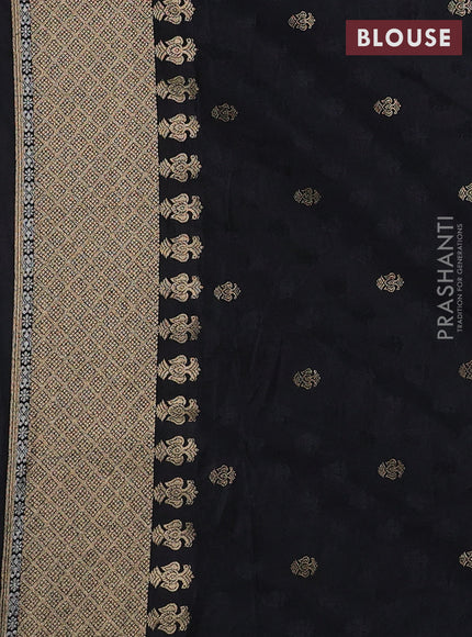 Semi kanchipuram partly saree black with allover silver & zari weaves and rettapet zari woven border
