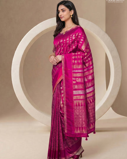Semi kanchipuram partly saree pink with allover silver & zari weaves and rettapet zari woven border