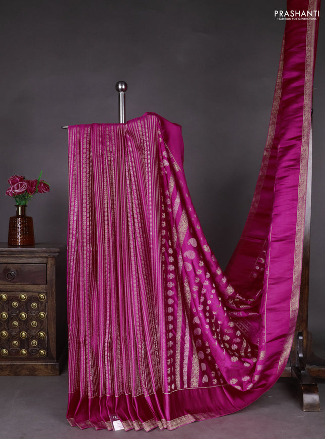 Semi kanchipuram partly saree pink with allover silver & zari weaves and rettapet zari woven border
