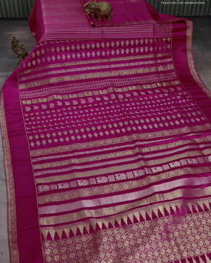 Semi kanchipuram partly saree pink with allover silver & zari weaves and rettapet zari woven border