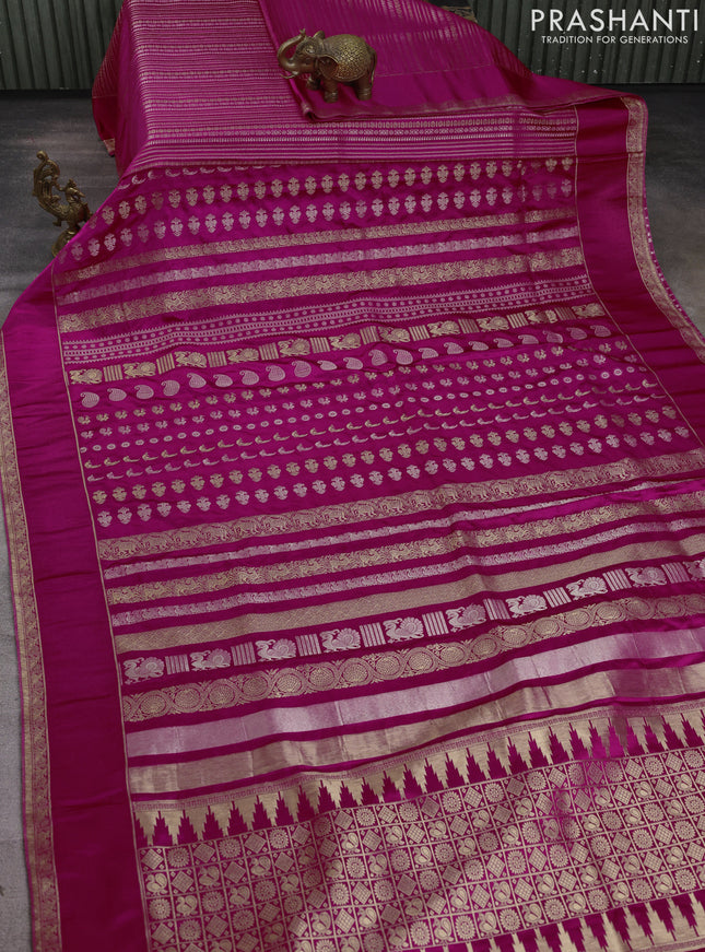 Semi kanchipuram partly saree pink with allover silver & zari weaves and rettapet zari woven border
