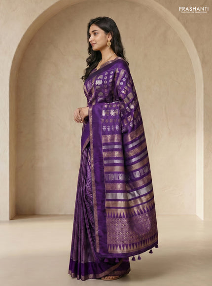 Semi kanchipuram partly saree purple with allover silver & zari weaves and rettapet zari woven border