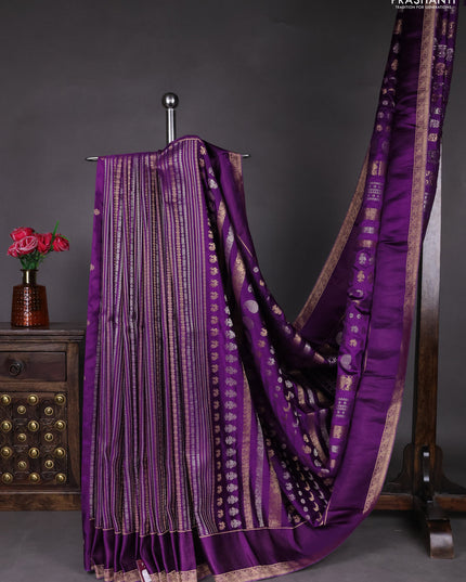 Semi kanchipuram partly saree purple with allover silver & zari weaves and rettapet zari woven border