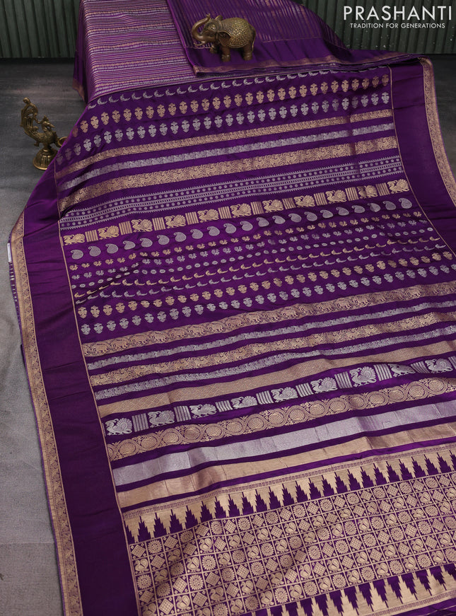 Semi kanchipuram partly saree purple with allover silver & zari weaves and rettapet zari woven border