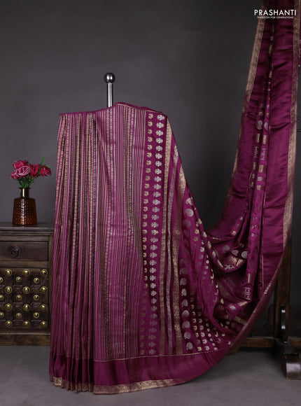 Semi kanchipuram partly saree wine shade with allover silver & zari weaves and rettapet zari woven border