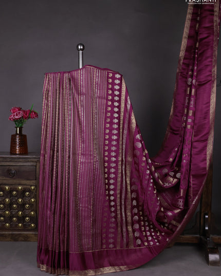 Semi kanchipuram partly saree wine shade with allover silver & zari weaves and rettapet zari woven border
