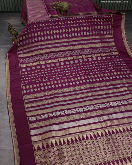 Semi kanchipuram partly saree wine shade with allover silver & zari weaves and rettapet zari woven border