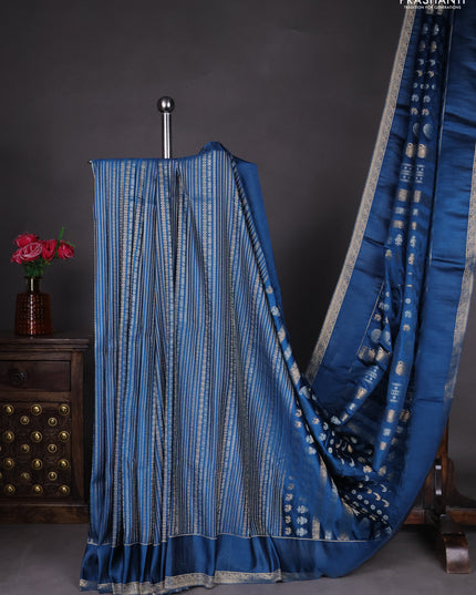 Semi kanchipuram partly saree peacock blue with allover silver & zari weaves and rettapet zari woven border
