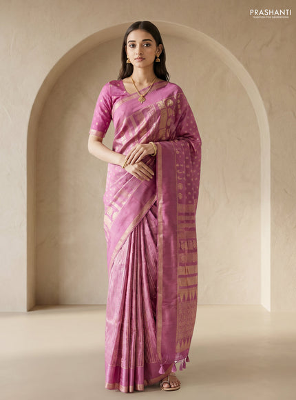 Semi kanchipuram partly saree mauve pink with allover silver & zari weaves and rettapet zari woven border